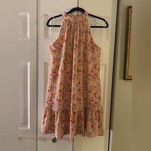 Nicole Miller Pink Floral Halter Swing Dress